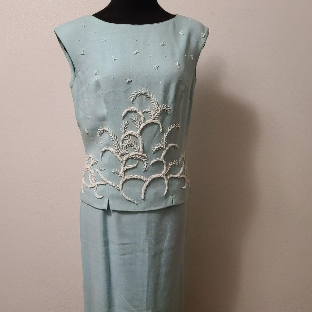 Vintage Andora Tiffany blue 2 piece skirt set